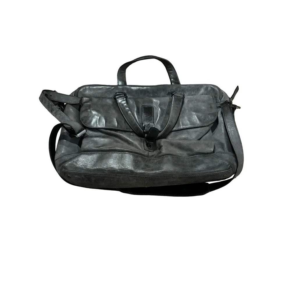 Frye Logan Leather Work Bag Briefcase Slate Grey Distressed Messenger Bag